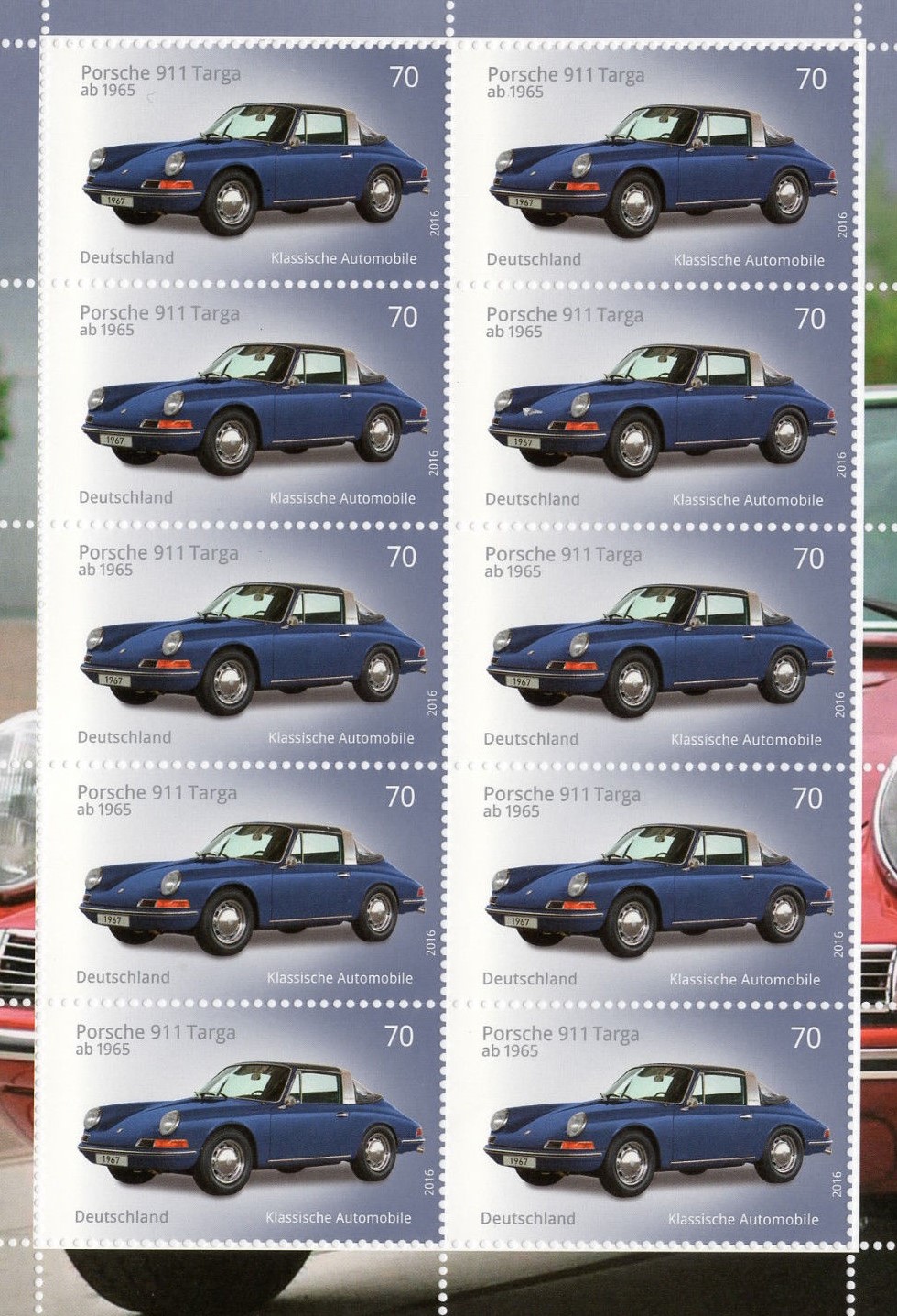Briefmarken-2 10er BOGEN 70 CENT PORSCHE 911 TARGA BRIEFMARKEN