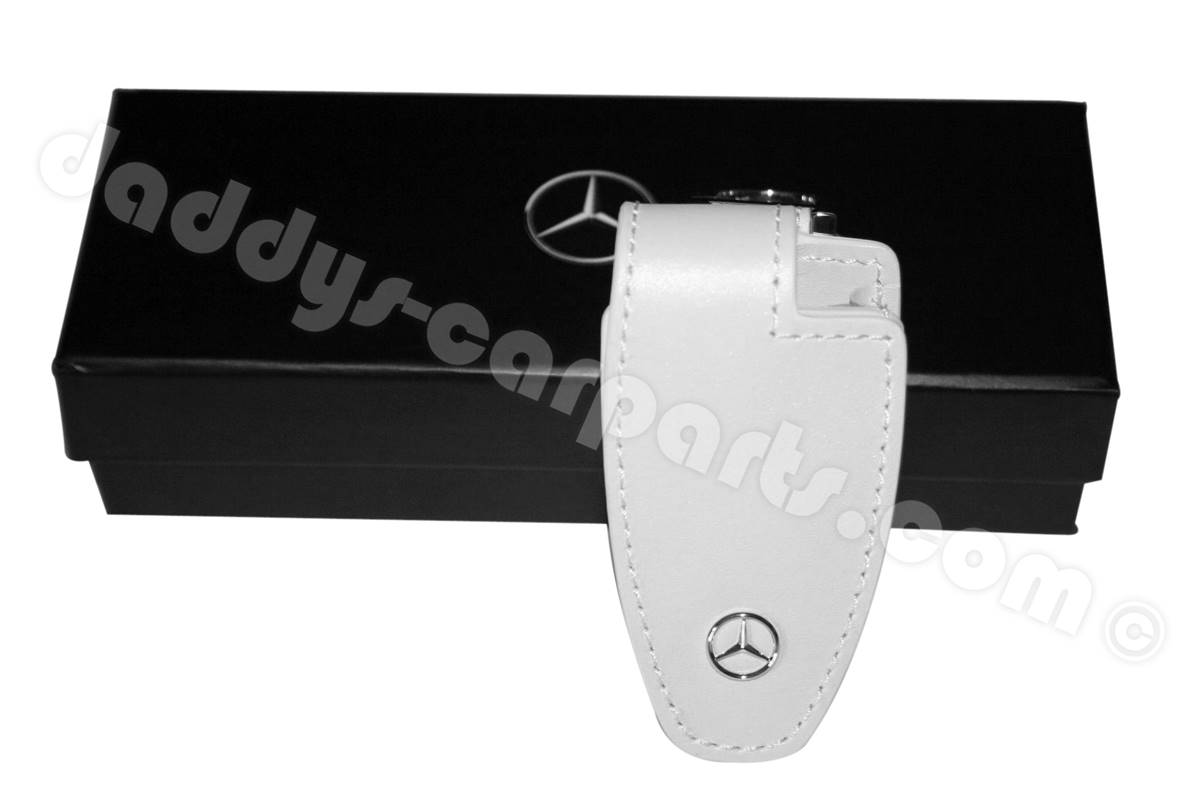 MB-Schlusselanhanger-Weiss-Packung SCHLÜSSELETUI MERCEDES WEISS LEDER