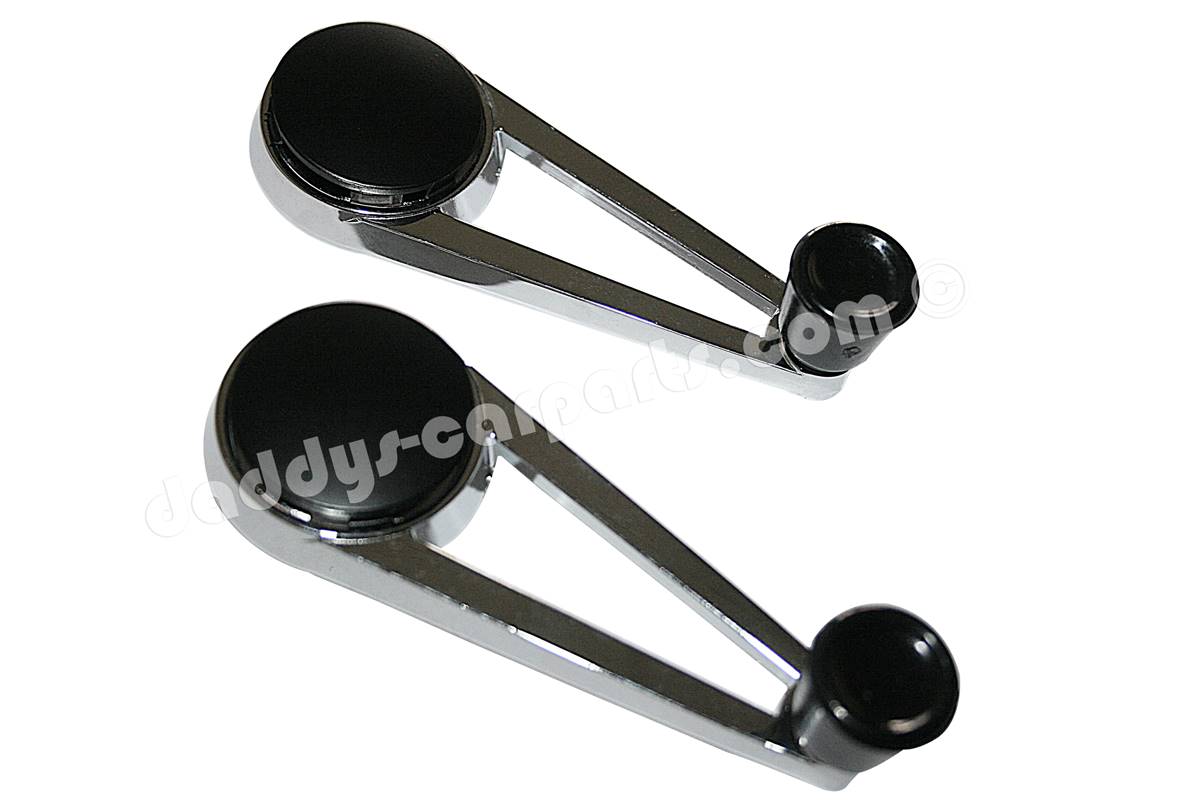 Kurbel-Chrom-schwarz-rund FENSTERKURBELN FÜR PORSCHE 914 MIT ABDECKUNG